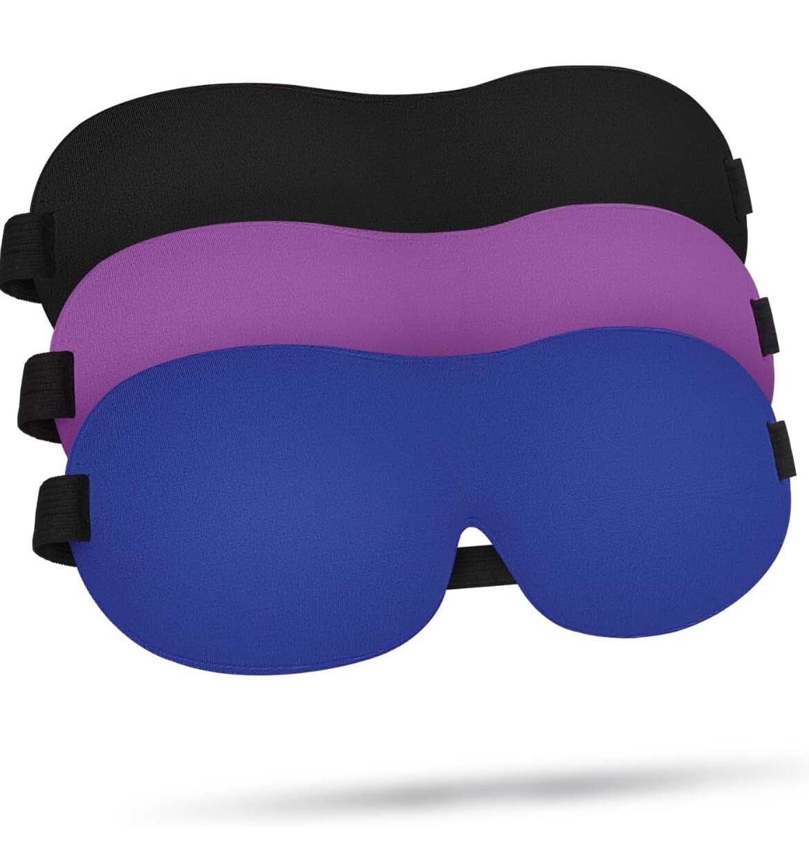 Unbranded 3 Pack Sleep Eye Masks Adjustable Strap Black Purple Blue image 8