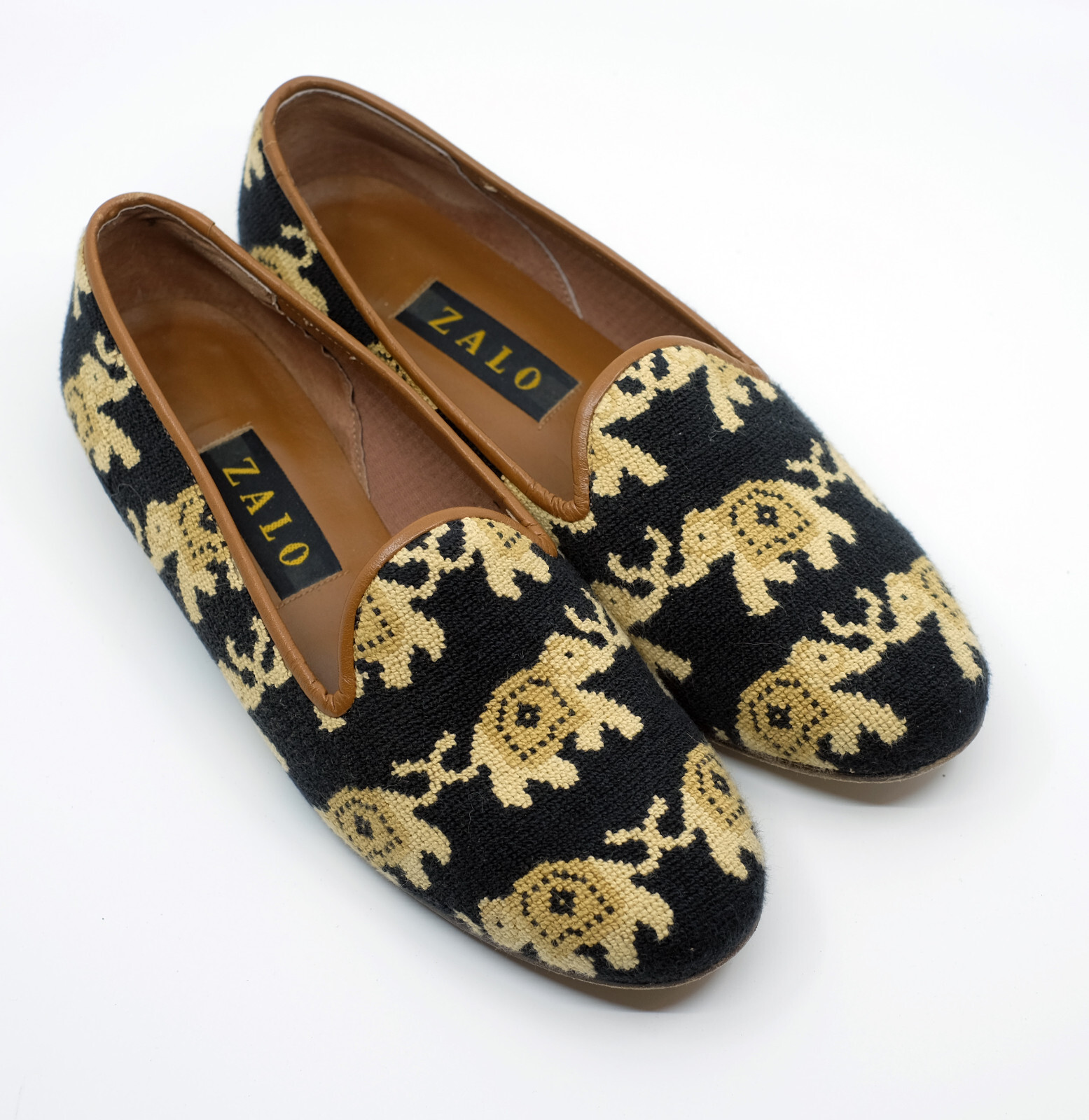ZALO Gentry Safari Black Combo Needlepoint Loafers Size 9 Handmade in