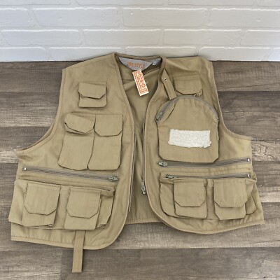 New With Tag Vintage Pro Style Fly Fishing Vest Large Beige Pockets Zip