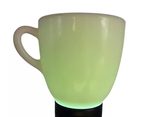Vintage Corning White WWII Mug Uranium Glass Made In USA Glows Under Blacklight 