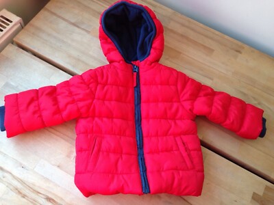 Mothercare Baby Boys Red Padded Hooded Jacket Fleece Lining 6-9 Months VGC  UK