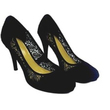 Nine West Black Lace Platform Stiletto Heels Classic Evening Party Shoes 8M