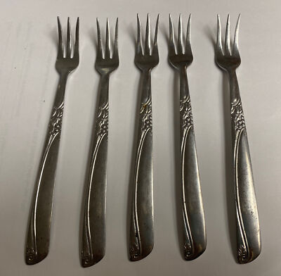 Vintage Japan N.S. Co Sharrow Stainless SteelCocktail Forks Set of 5