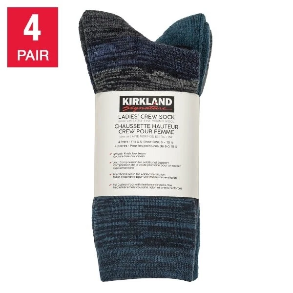 (New) 4-Pair K Signatu Ladies' Extra Fine Merino Wool Blend Sock, Select Options