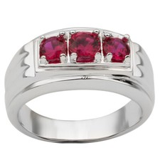 3-stone Ruby Red CZ Men Sterling Silver Ring Size 10 July Birthstone