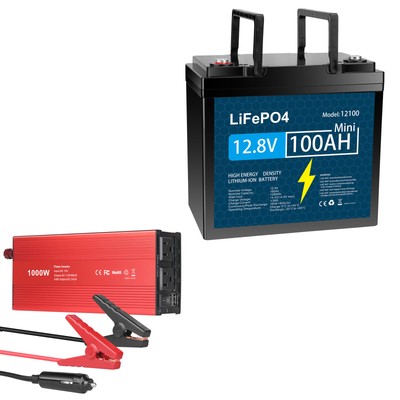 12V 100Ah LiFePO4 Lithium Battery with Power Inverter,Built-in BMS,for Golf Cart