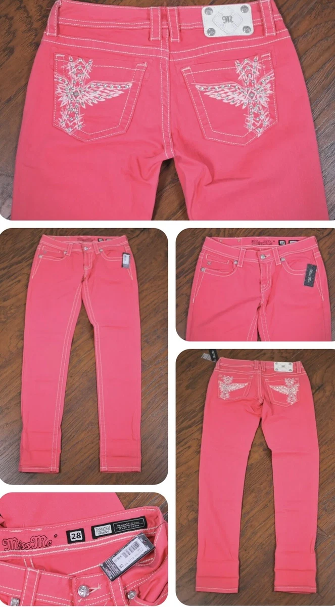 NWT Miss Me Skinny Jeans Melon Pink Women s 28x33 eBay