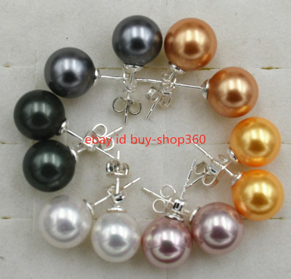 NEW Wholesale 6Pair 12mm South Sea Shell Pearl Stud 925 Silver Stund Earrings - Image 3 of 4