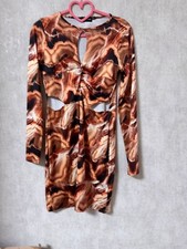 Pretty Little Thing CMV5192 Ladies Abstract Print Ruched Size 14