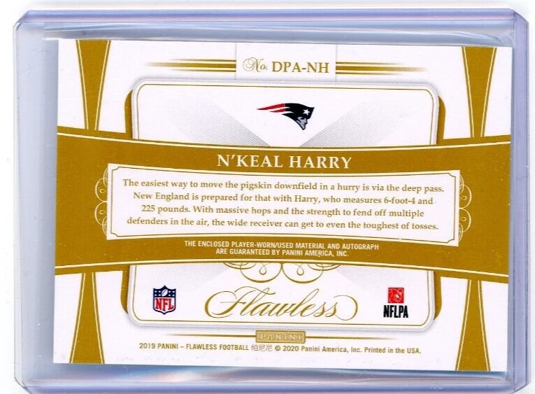 2019 Panini Flawless Red Rookie Patch Autograph #DPA-NH N'Keal Harry No 3 of 15 - Image 2 of 2