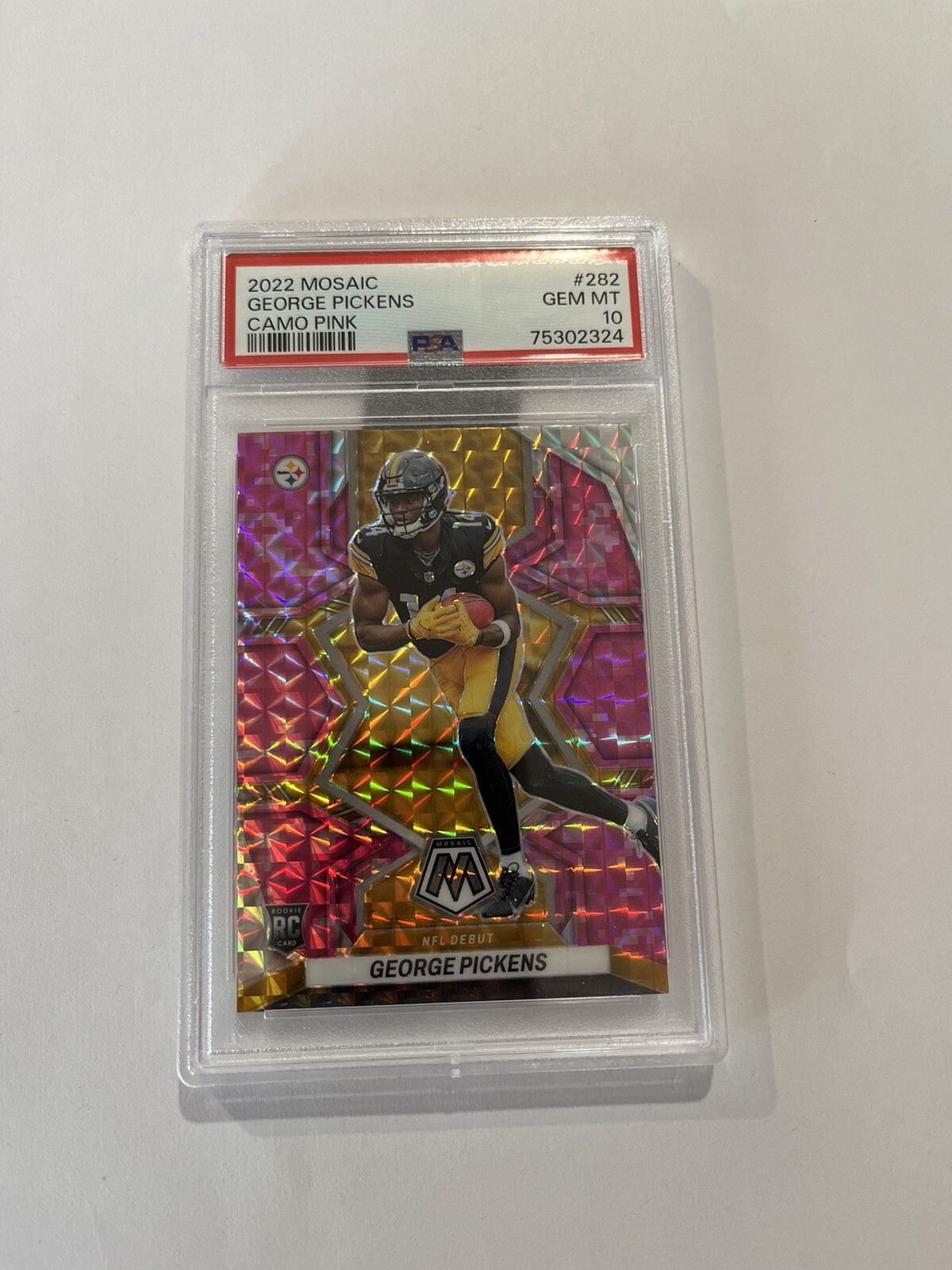 George Pickens Rookie 2022 Panini Mosaic Camo Pink RC #282 PSA 10 Steelers