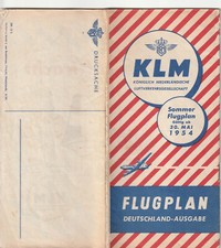 Flugplan KLM 1954 Deutschlandausgabe