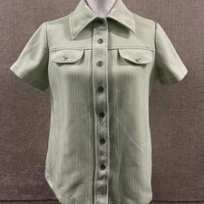 Vintage 70s JcPenney Button-down Striped Shirt, Green White, Small