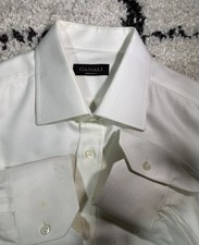 Canali Men's White Cotton French Cuff Dress Shirt 17.5/44 Long Sleeve Collared