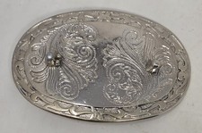 Vintage Silver Tone Western Style Belt Buckle Scallop Design