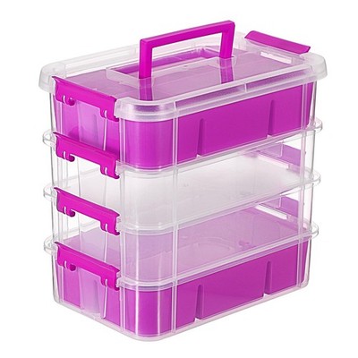 4-Tiers Stack Carry Storage Box With 2 Divided Tray, Transparent Stackable St...