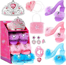 Princess Dress up Shoes Pretend Play Jewelry Toys Set 3 Pairs of Shoes with Tiar