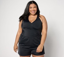 Denim Co. Women's Plus Sz Swimsuit 22 Beach Faux Wrap Tank Swim Black A634813