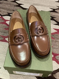 Mocassins homme GUCCI GG découpés imbriqués marron/marron chaussures en cuir 7 États Unis neufs dans leur boîte