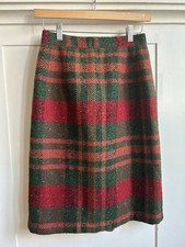 Vtg 1960s Toni Owen Red Green Plaid Tweed Wool Pencil Skirt Lined XS 2