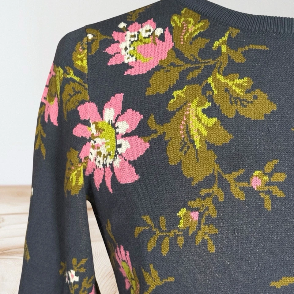Suéter Ann Taylor Floral Cuello Redondo Mujer Talla S Pullover Top Tejido Mangas Largas Foto 3 de 4