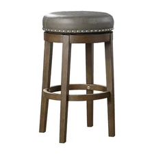 Lexicon Westby 29" Faux Leather Round Swivel Bar Stool in Gray (Set of 2)