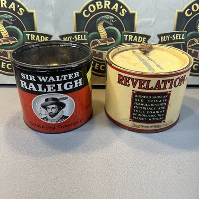 Lot 2 One Sir Walter Raleigh One Revelation Tobacco Tin Can Pipe Cigar EMPTY R