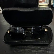 Versace Rimless Gold Metal Square Sunglasses Black Tinted Lens Men