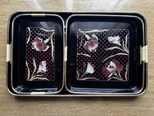 Vintage Set of 3 Nesting Black Lacquer Floral...