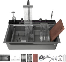 33x22 Inch Stainless Steel Kitchen Sink with Smart Pull-Out Faucet