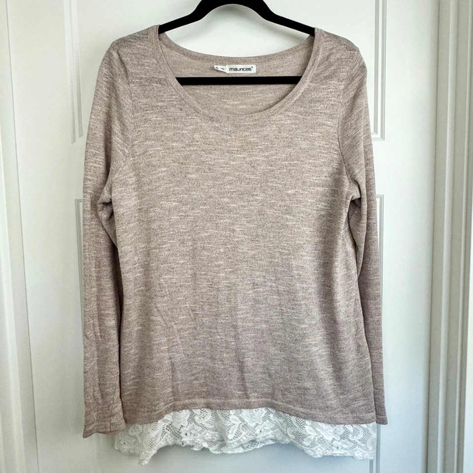 Blusa informal para mujer Maurices con ribete de encaje manga larga cremallera trasera talla 0