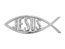 Auto Decal-Jesus/Fish-Silver 5.5" x 2" Pack Of 6