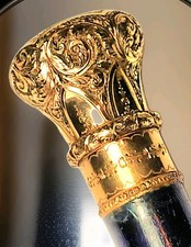 Antique Elegant Oversize Gold Filled Cane Knob Walking Stick Ebonized Shafted