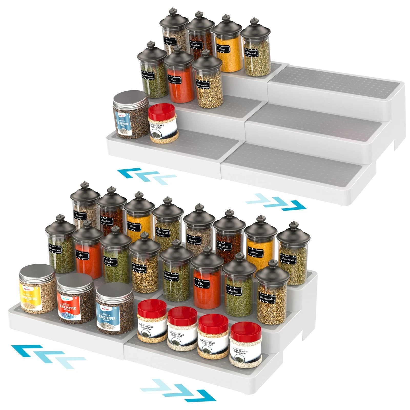Expandable Spice Rack Organizer for Cabinet (2 Pack), 3-Tier Tiered Spice She...