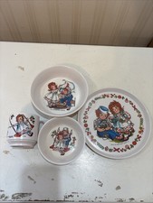 Raggedy Ann Andy 1969 Oneida Deluxe Melamine Child Dining Set Bowls Plate Cup