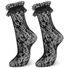 ANEETAFAN Black Lace Ruffle Socks Ankle Women Girl: Frilly Medium,