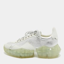Jimmy Choo WhiteSilver Leather Diamond Low Top Sneakers Size 39.5