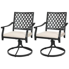 Patiojoy 2-Piece Patio 360° Swivel Dining Chair Lattice Cushioned Rocker Armrest