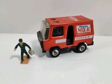 Vintage Metal Fresh Milk Delivery Truck Toy 3.5" W/ 1.5" Milk Man Figure Japan