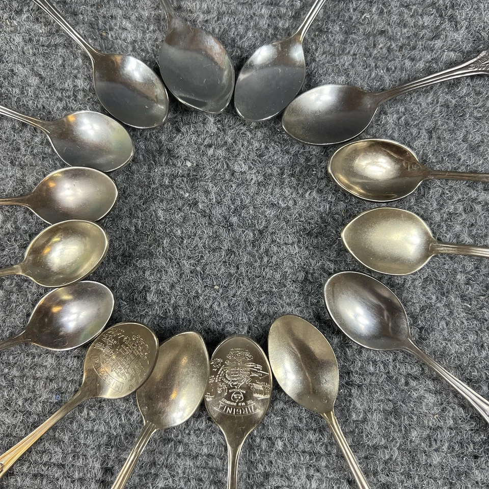Lot of 15 Vintage Souvenir Spoons USA States Japan Enamel Crest Collectibles - Image 2 of 4