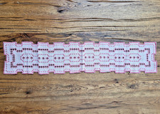 Hardanger Handarbeit Tisch-L&auml;ufer rosa rot 82 &times; 17 cm Stickerei Decke Deckchen