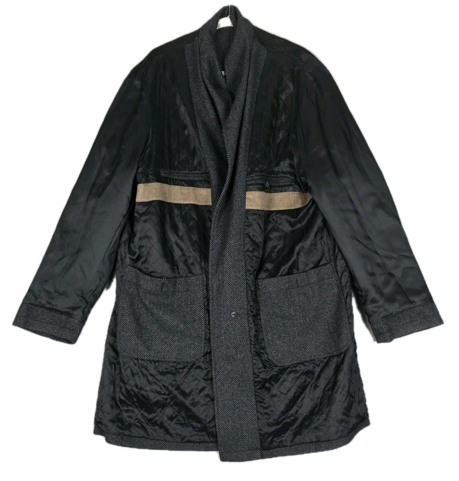 Luciano Barbera Overcoat 56/46 Gray Herringbone Wool/Camel Hair/Cashmere Blend - Image 3 of 4