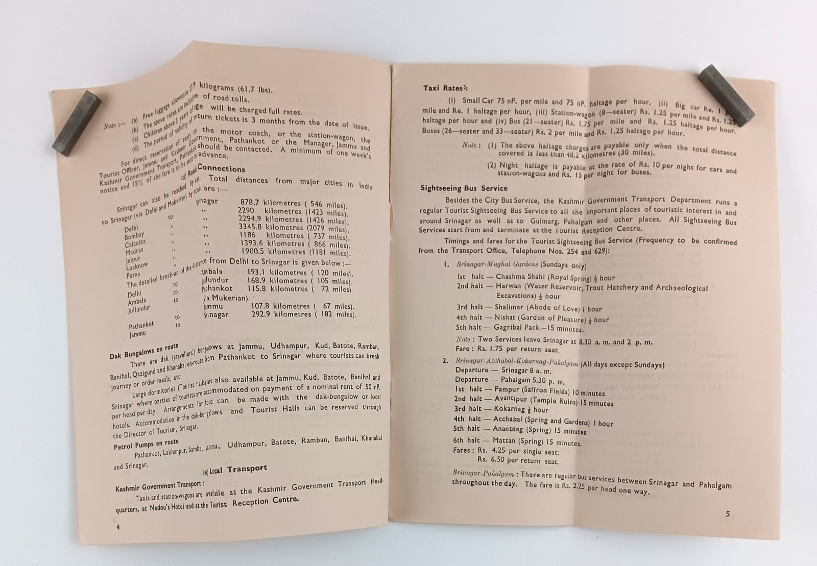 1960 Kashmir India Srinagar Hotels Weather Transportation Rates Vintage Booklet