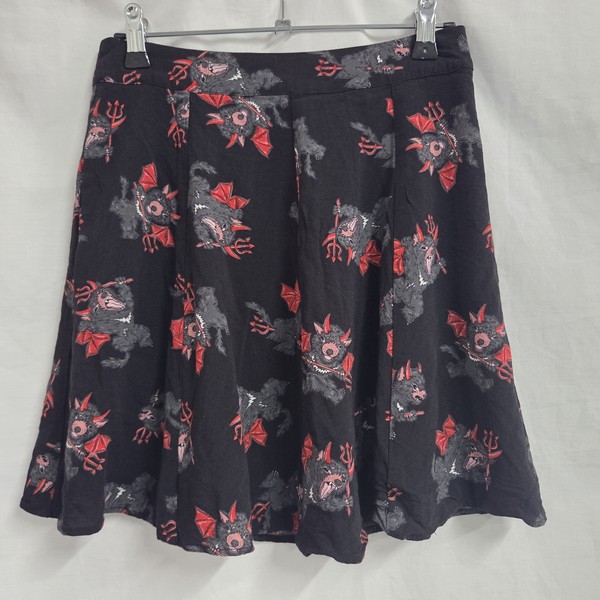 Dangerfield Size 8 Black Tassie Devil print mini A-line Skater Skirt Pockets 