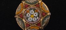Vintage Italian Micro Mosaic Floral Brooch Multicolour Glass Brass Grand Tour