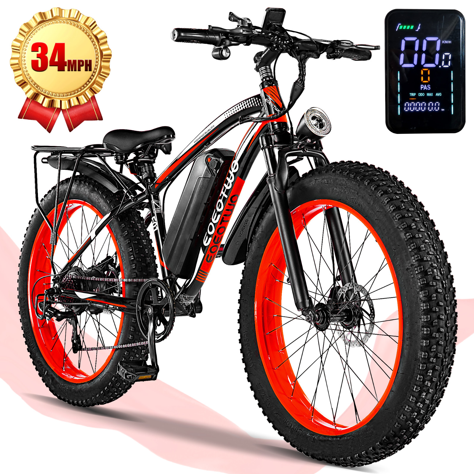 1500W 26" Fat Tire Electric Bikes for Adults 34MPH 60Miles City Mountain E-bike