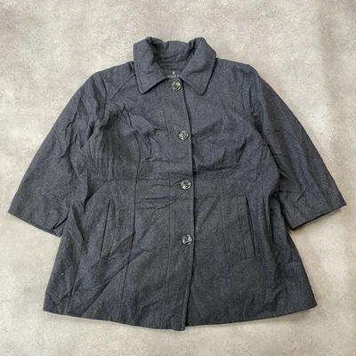 Manteau mi-long pour femme London Fog Pea Coat XL laine régulière tweed, gris - Photo 1/4