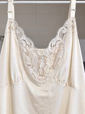 Shadowline Ivory vintage nightgown Romantic lace neckline Adjustable straps