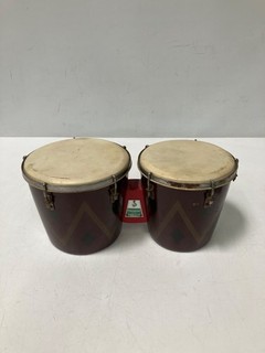 Caramuru 6.75" & 7.5" Pair of Bongos Maroon w/ Colorful Design READ