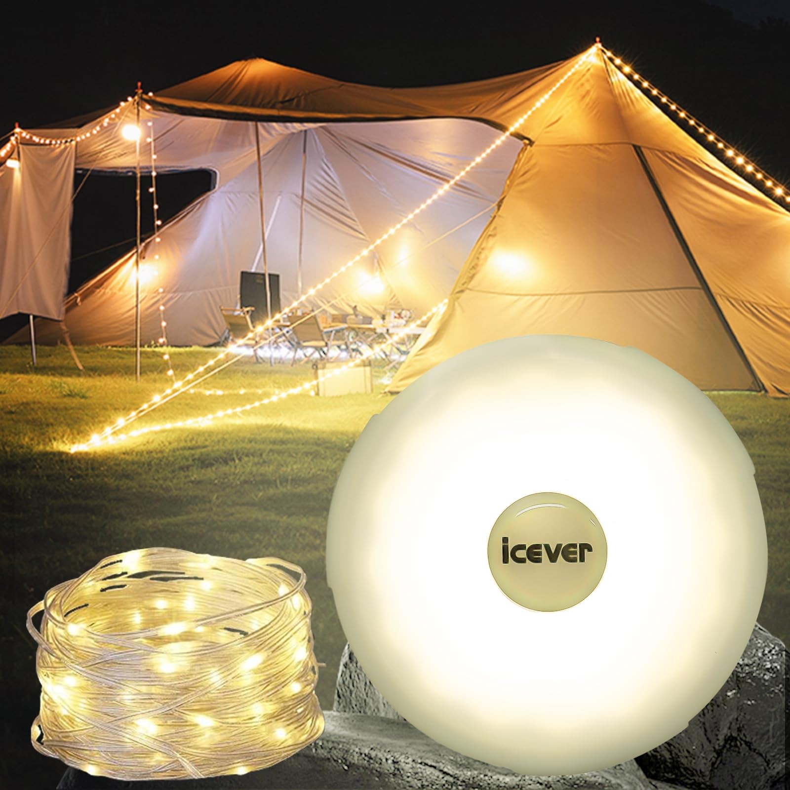 Camping String Lights 32.8FT Rechargeable Waterproof Hanging Lamp Portable LED